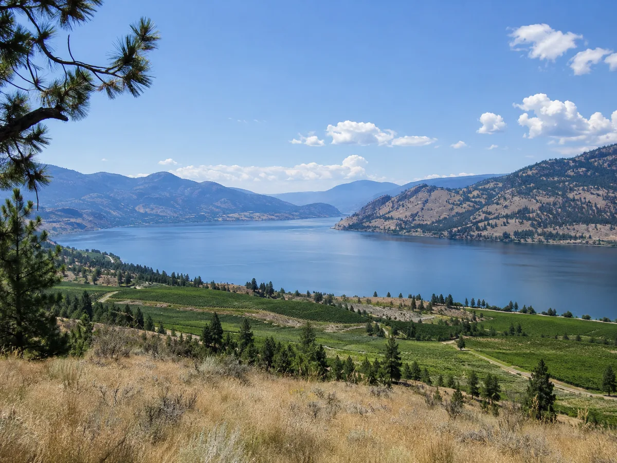 Okanagan lake and dry hills, summer haze