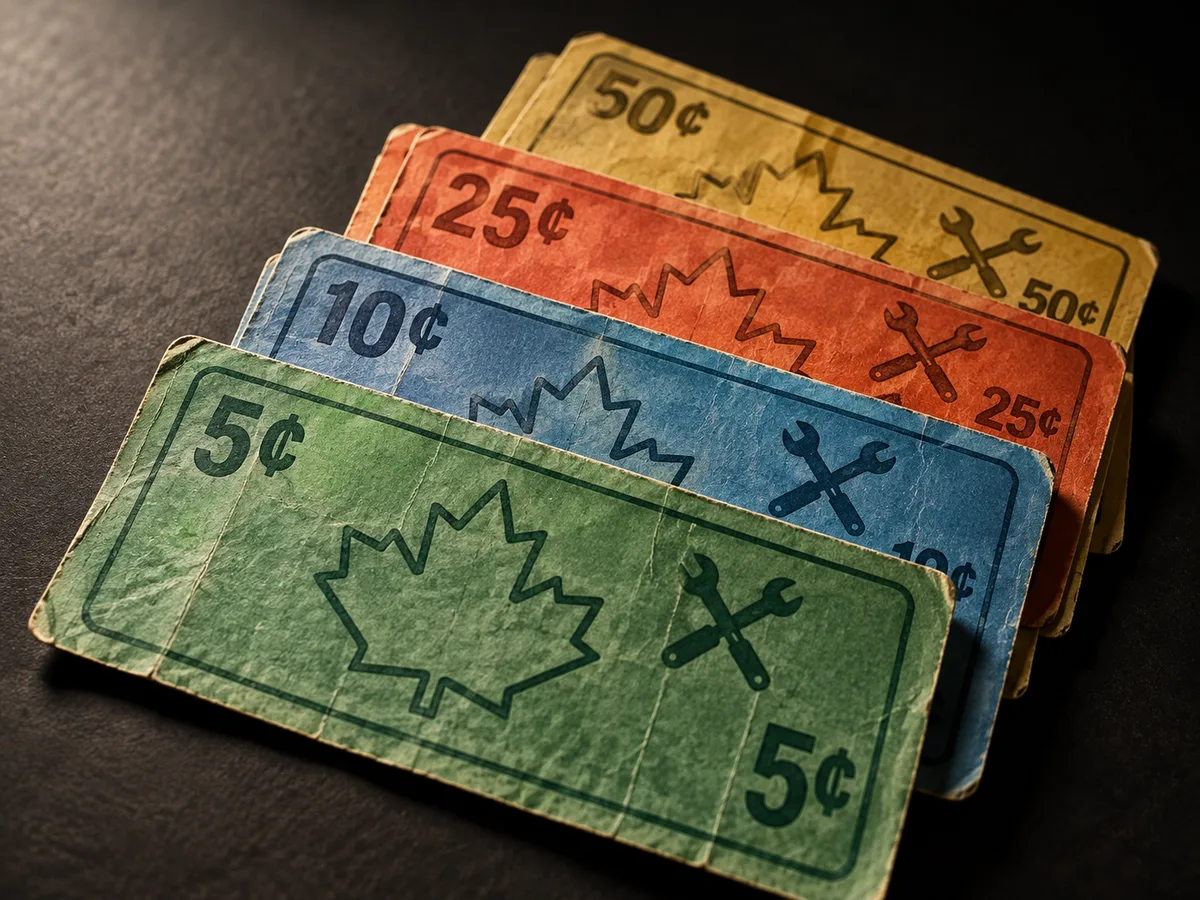 Fanned Canadian Tire money under vault lighting