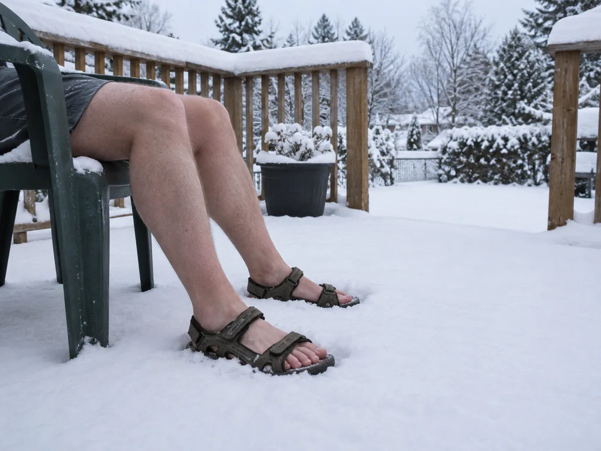 Patio chair on a snowy deck