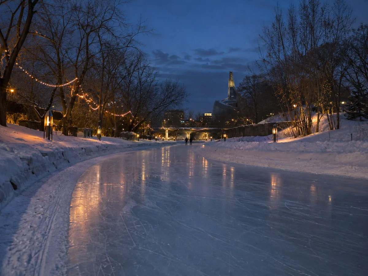 The Forks river skating trail, winter dusk