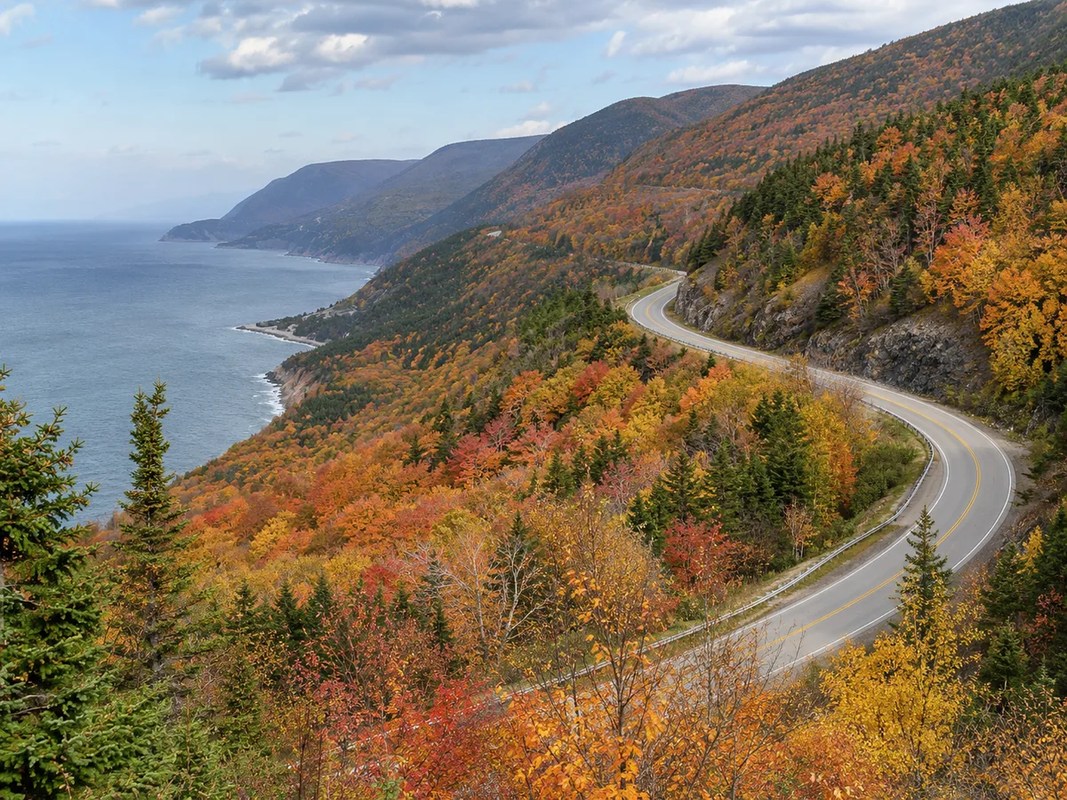 Cabot Trail switchbacks in fall colour