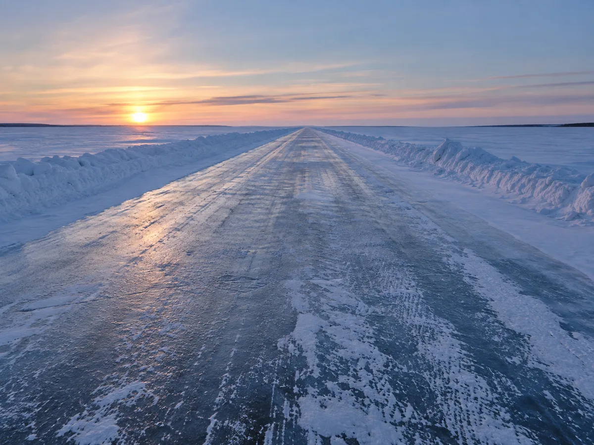 Ice road across Great Slave Lake, morning light