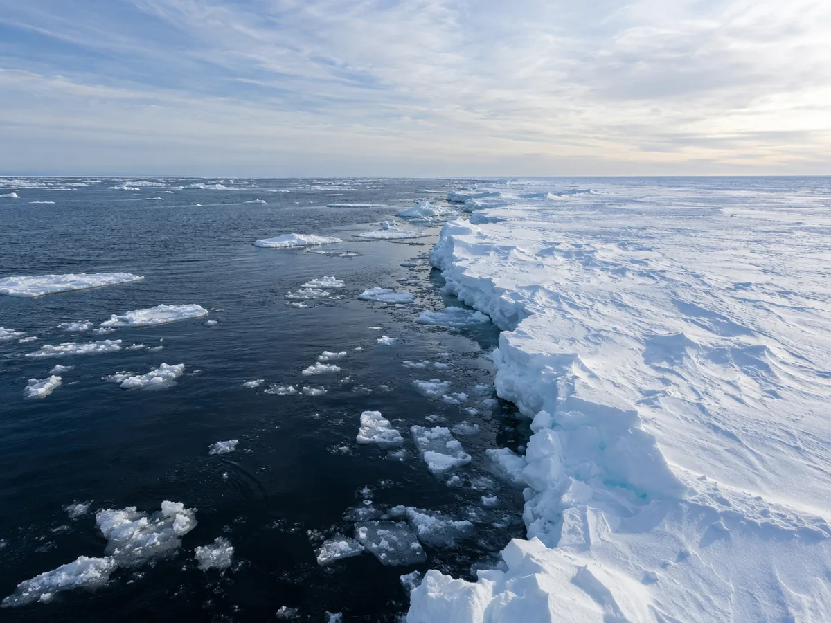 Floe edge, sea ice meeting open arctic water