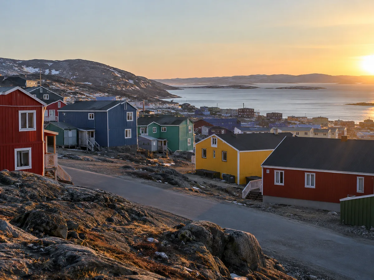 Iqaluit colourful buildings under low sun