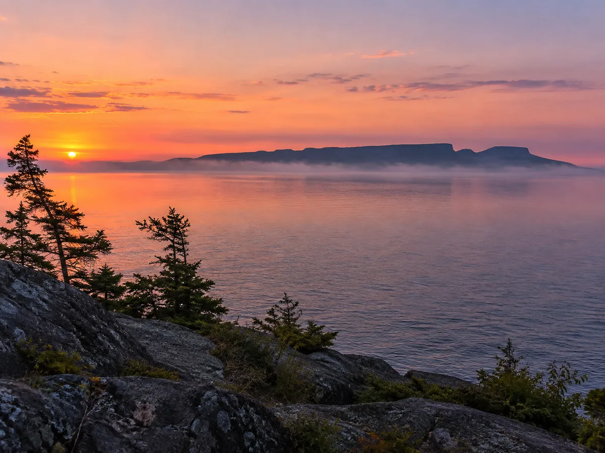 Sleeping Giant across Lake Superior at dawn
