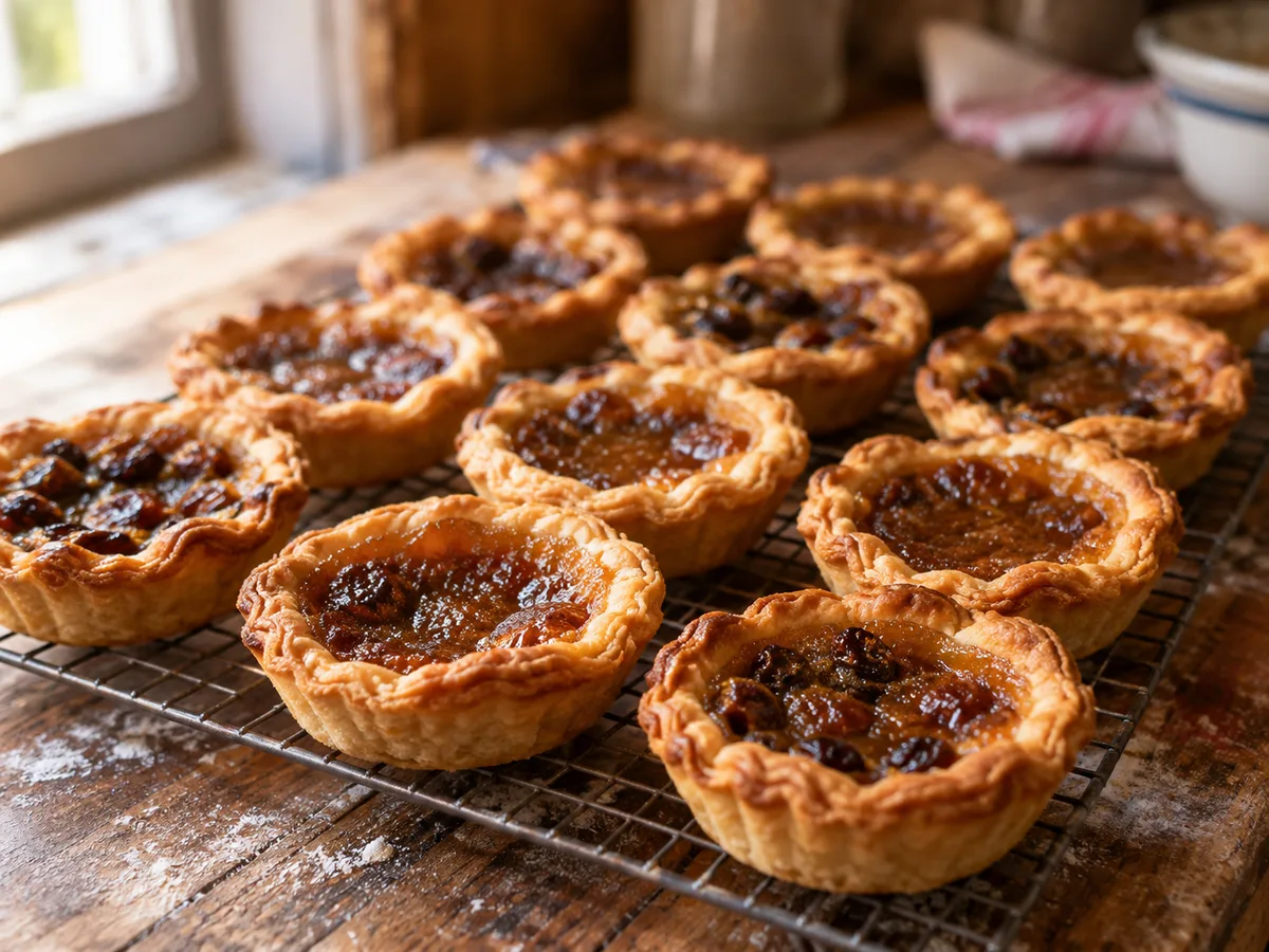 Butter tarts on a bakery counter, small town