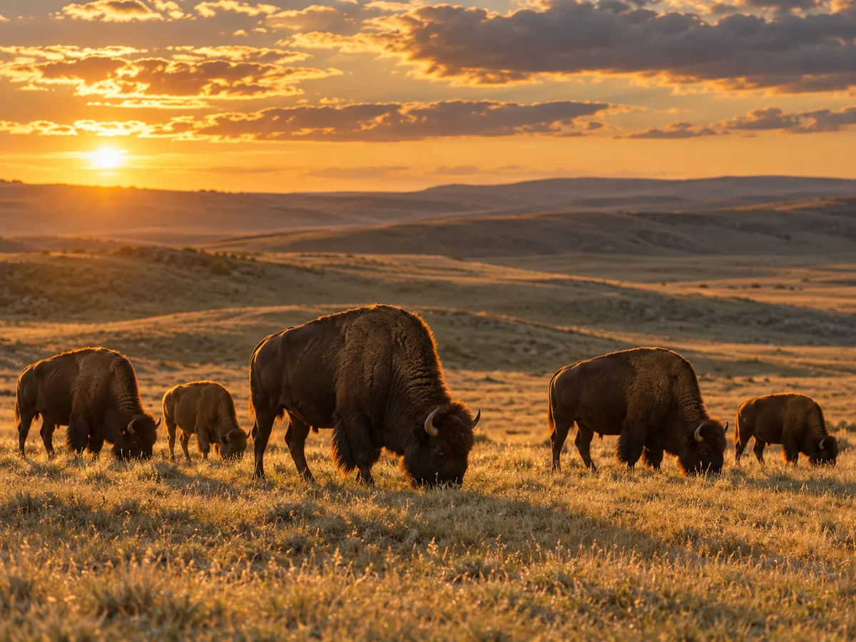 Grasslands National Park at golden hour, bison